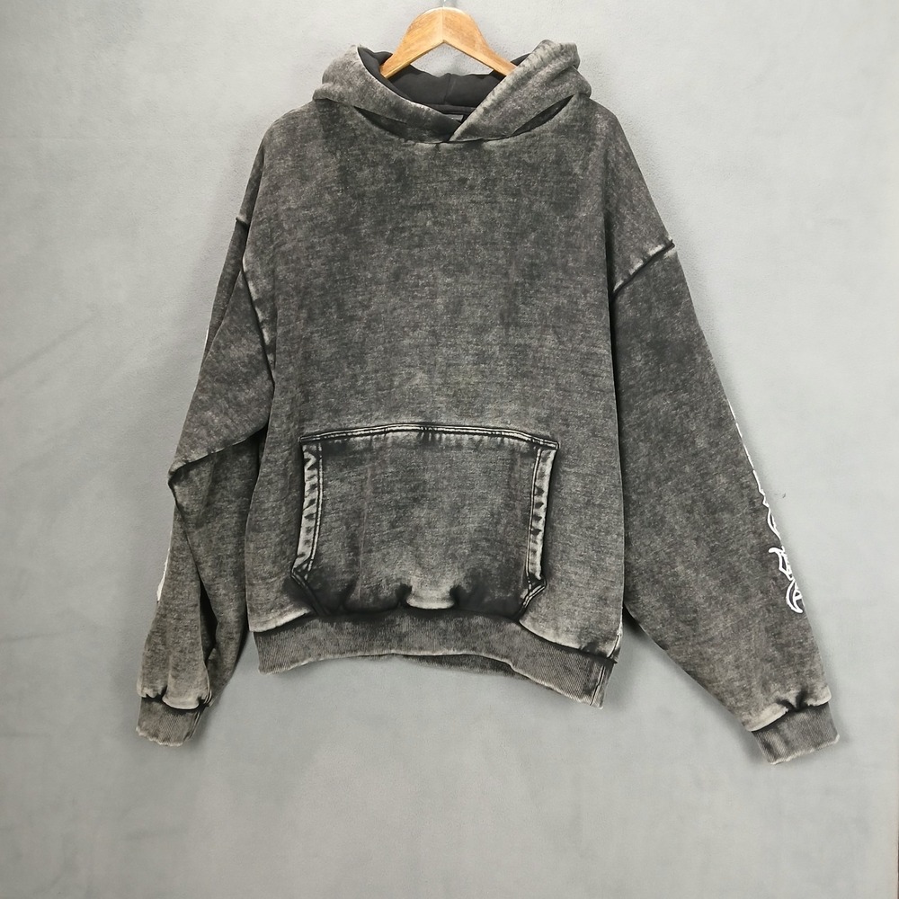 Zanerobe Gothic Box Hoodie Mens Large Dark Gray Graphic Embroidered Relaxed Fit‎